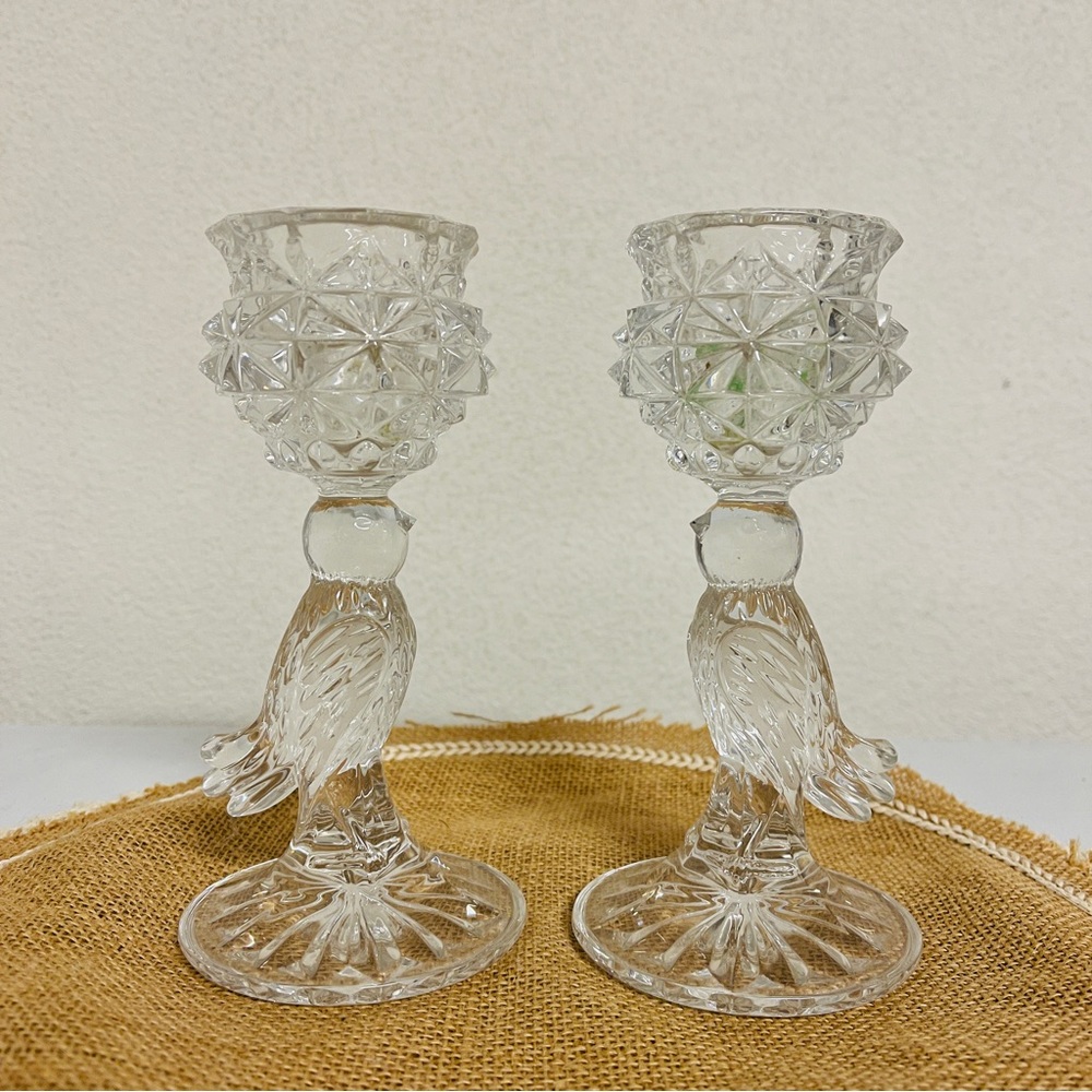 Vintage Bliekrystall Byrds Led Cut Crystal Candle Stick Holders
